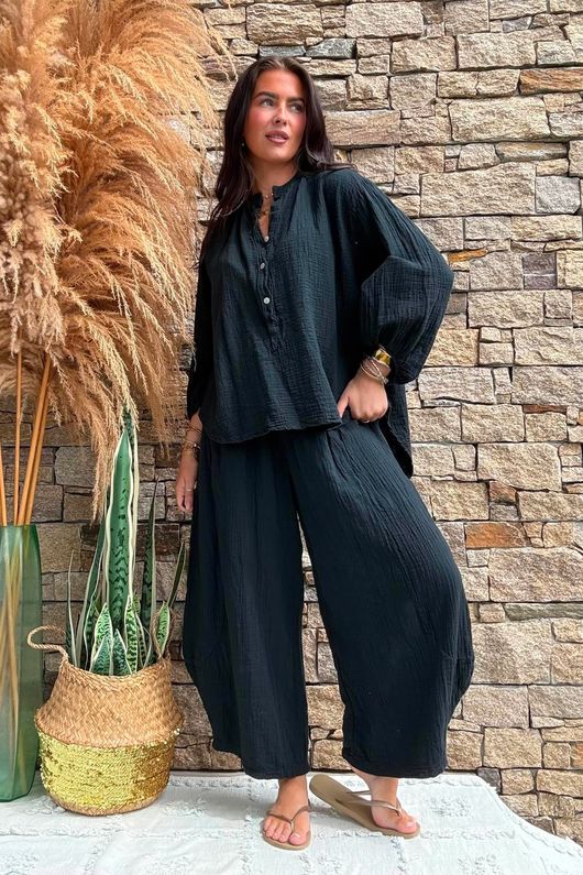 Annie Cushion Cotton Barrel Culotte Pant Black